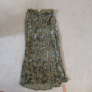 Green velvet long lined skirt